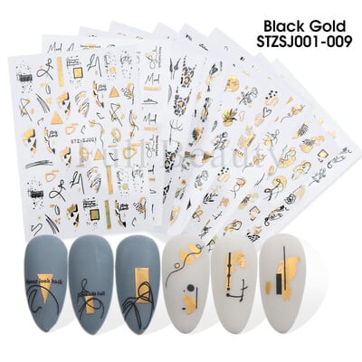 9 vnt nagų lipdukų rinkinys mišraus dizaino 3D holografinis lazeris Abstrakčios juostelės linijos lapų pavasario vasaros lipdukai manikiūro dekoracijos