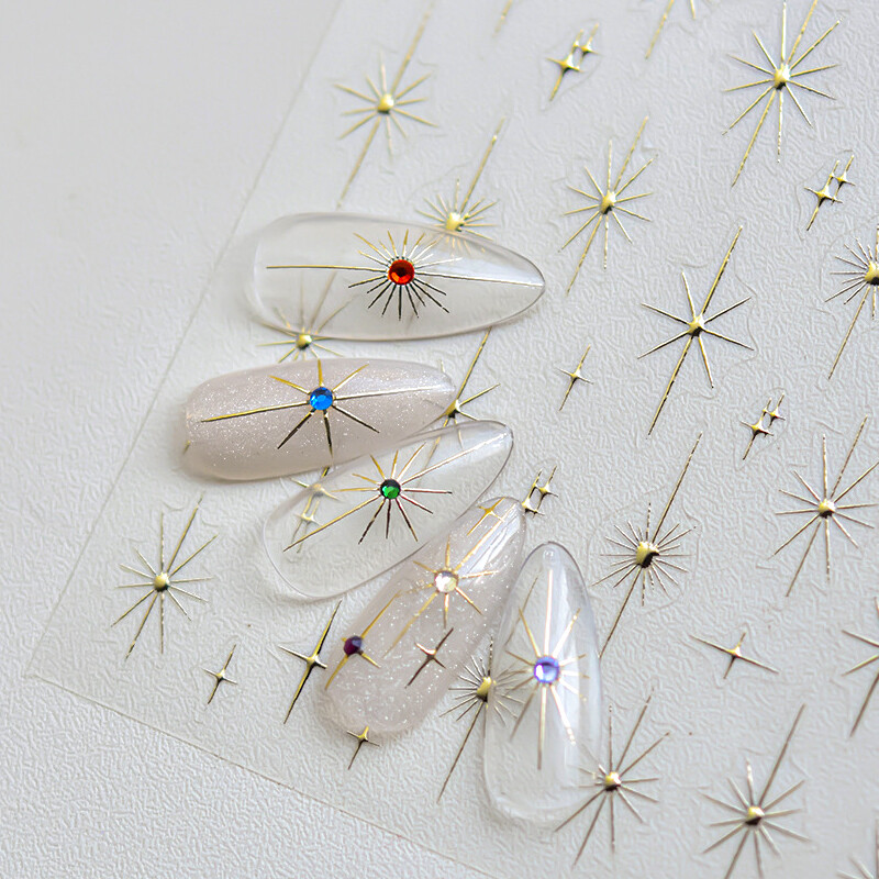 Auriu, argintiu, stea cu laser, roz, sclipici colorat, strălucire, strălucire, strasuri, decorațiuni pentru unghii, autocolante, decalcomanii pentru manichiură
