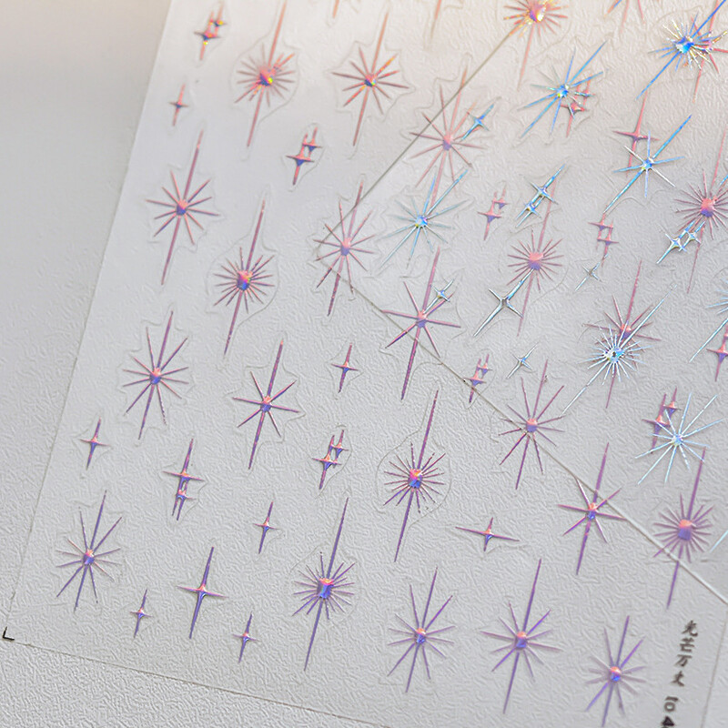 Auriu, argintiu, stea cu laser, roz, sclipici colorat, strălucire, strălucire, strasuri, decorațiuni pentru unghii, autocolante, decalcomanii pentru manichiură
