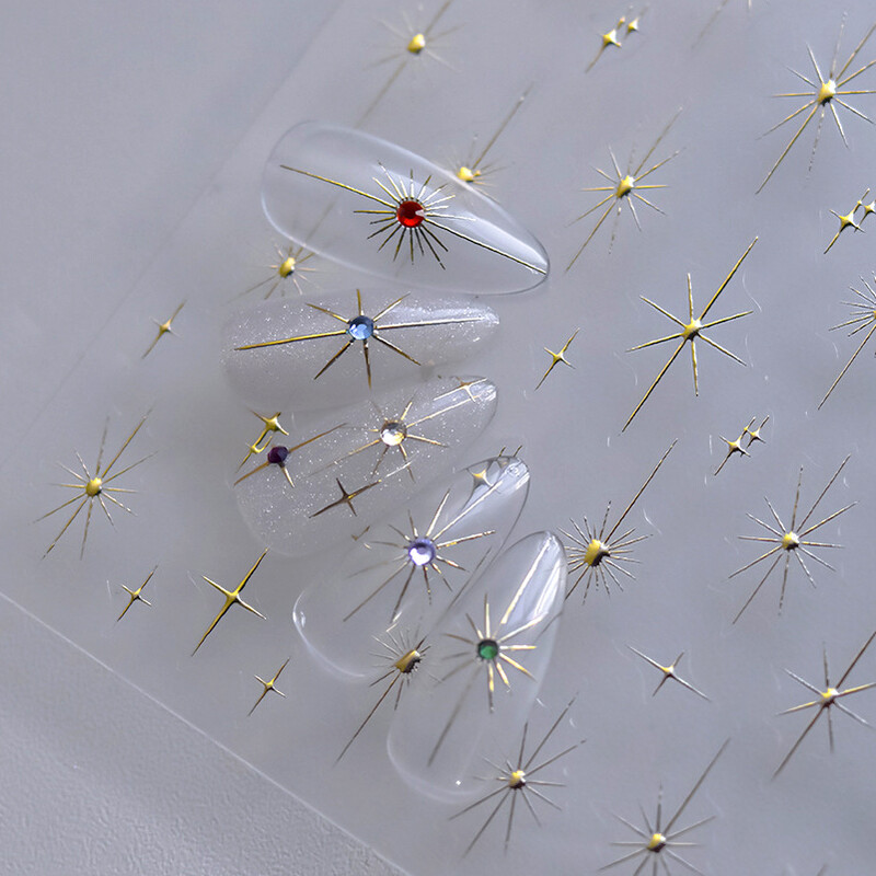 Auriu, argintiu, stea cu laser, roz, sclipici colorat, strălucire, strălucire, strasuri, decorațiuni pentru unghii, autocolante, decalcomanii pentru manichiură