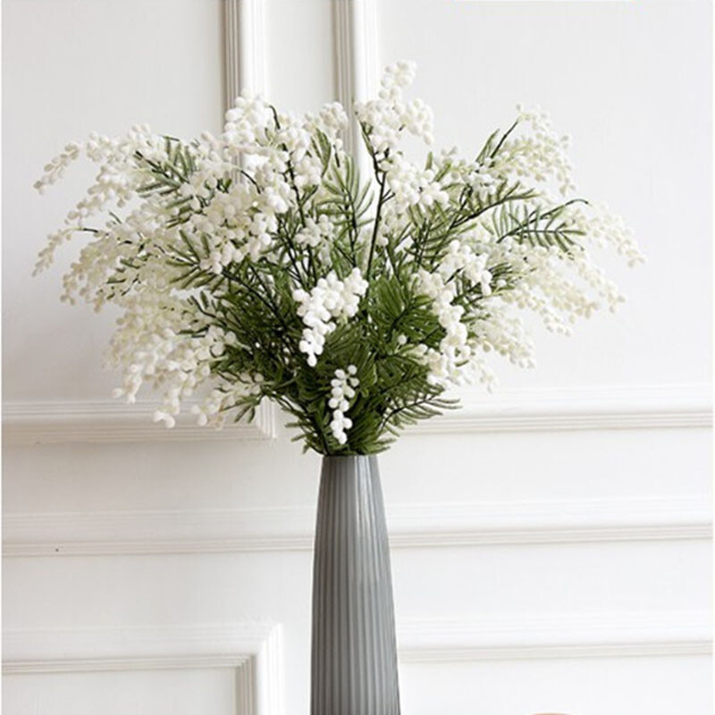 86 cm umjetna grana cvijeta mimoze, lišće tropske palme, lažni žuti prašnik, svileni cvijet bagrema, lažna biljka, jesenski ukras