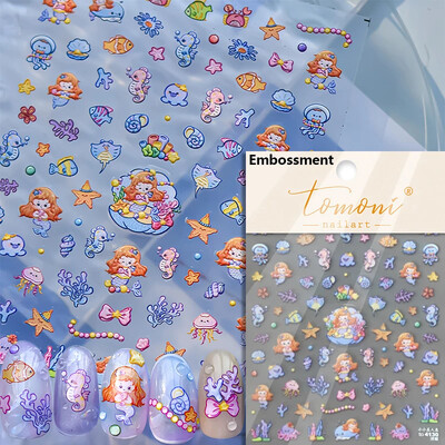 Καλοκαιρινή παραλία Dreamy Water Bubble Γοργόνα Κοχύλι Αστερίας Μέδουσες Αστερίες Μαλακό ανάγλυφο Διακόσμηση Νυχιών Αυτοκόλλητα Μανικιούρ Αυτοκόλλητα