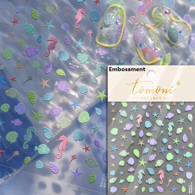 Καλοκαιρινή παραλία Dreamy Water Bubble Γοργόνα Κοχύλι Αστερίας Μέδουσες Αστερίες Μαλακό ανάγλυφο Διακόσμηση Νυχιών Αυτοκόλλητα Μανικιούρ Αυτοκόλλητα