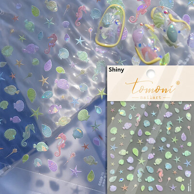 Καλοκαιρινή παραλία Dreamy Water Bubble Γοργόνα Κοχύλι Αστερίας Μέδουσες Αστερίες Μαλακό ανάγλυφο Διακόσμηση Νυχιών Αυτοκόλλητα Μανικιούρ Αυτοκόλλητα