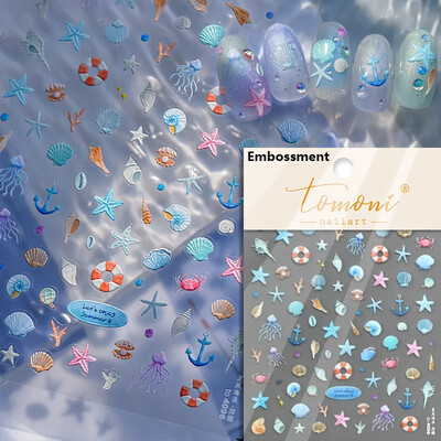 Καλοκαιρινή παραλία Dreamy Water Bubble Γοργόνα Κοχύλι Αστερίας Μέδουσες Αστερίες Μαλακό ανάγλυφο Διακόσμηση Νυχιών Αυτοκόλλητα Μανικιούρ Αυτοκόλλητα