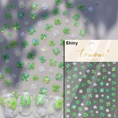 Blizganti žalia keturių lapų dobilų vasaros spalvinga želė gėlė ramunė Kalnų krištolas Lazerinis nagų dailės dekoravimo lipdukas Manikiūro įrankių lipdukas