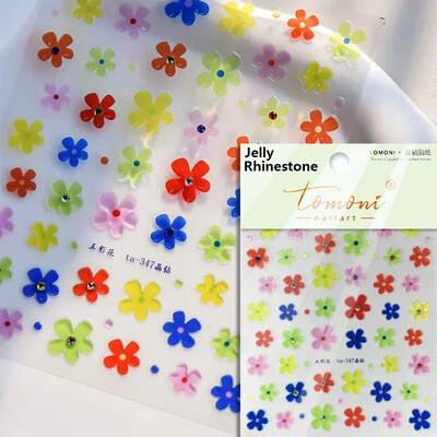 Blizganti žalia keturių lapų dobilų vasaros spalvinga želė gėlė ramunė Kalnų krištolas Lazerinis nagų dailės dekoravimo lipdukas Manikiūro įrankių lipdukas