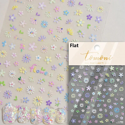 Blizganti žalia keturių lapų dobilų vasaros spalvinga želė gėlė ramunė Kalnų krištolas Lazerinis nagų dailės dekoravimo lipdukas Manikiūro įrankių lipdukas