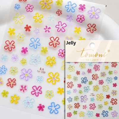 Blizganti žalia keturių lapų dobilų vasaros spalvinga želė gėlė ramunė Kalnų krištolas Lazerinis nagų dailės dekoravimo lipdukas Manikiūro įrankių lipdukas