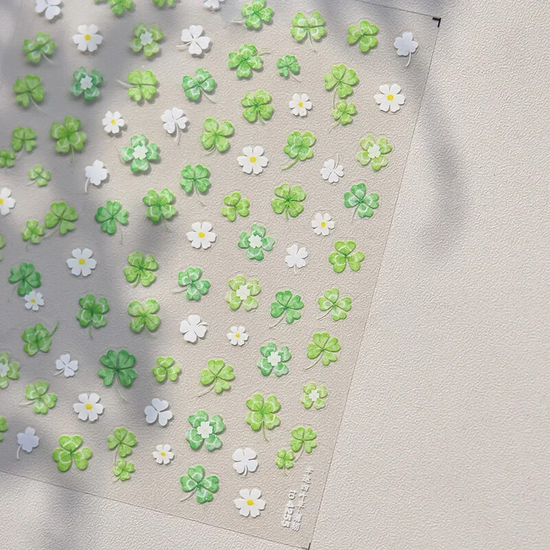 Blizganti žalia keturių lapų dobilų vasaros spalvinga želė gėlė ramunė Kalnų krištolas Lazerinis nagų dailės dekoravimo lipdukas Manikiūro įrankių lipdukas