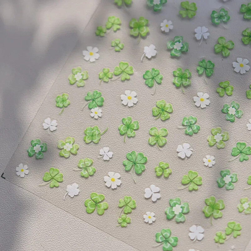 Blizganti žalia keturių lapų dobilų vasaros spalvinga želė gėlė ramunė Kalnų krištolas Lazerinis nagų dailės dekoravimo lipdukas Manikiūro įrankių lipdukas