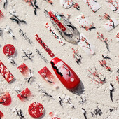 Κόκκινο λουλούδι δαμάσκηνου λουλούδι κινέζικα 3D αυτοκόλλητα αυτοκόλλητα διακόσμηση νυχιών Cheongsam Iris Lily Lotus Vase 5D Χαλκομανίες μανικιούρ