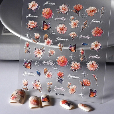 Κόκκινο λουλούδι δαμάσκηνου λουλούδι κινέζικα 3D αυτοκόλλητα αυτοκόλλητα διακόσμηση νυχιών Cheongsam Iris Lily Lotus Vase 5D Χαλκομανίες μανικιούρ