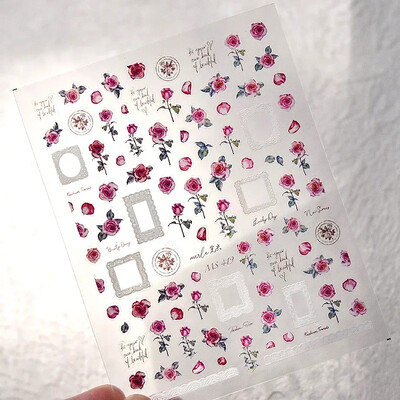 Κόκκινο λουλούδι δαμάσκηνου λουλούδι κινέζικα 3D αυτοκόλλητα αυτοκόλλητα διακόσμηση νυχιών Cheongsam Iris Lily Lotus Vase 5D Χαλκομανίες μανικιούρ