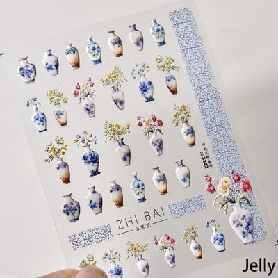 Κόκκινο λουλούδι δαμάσκηνου λουλούδι κινέζικα 3D αυτοκόλλητα αυτοκόλλητα διακόσμηση νυχιών Cheongsam Iris Lily Lotus Vase 5D Χαλκομανίες μανικιούρ