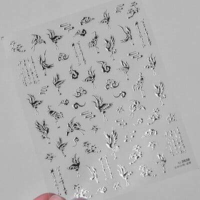 Κόκκινο λουλούδι δαμάσκηνου λουλούδι κινέζικα 3D αυτοκόλλητα αυτοκόλλητα διακόσμηση νυχιών Cheongsam Iris Lily Lotus Vase 5D Χαλκομανίες μανικιούρ