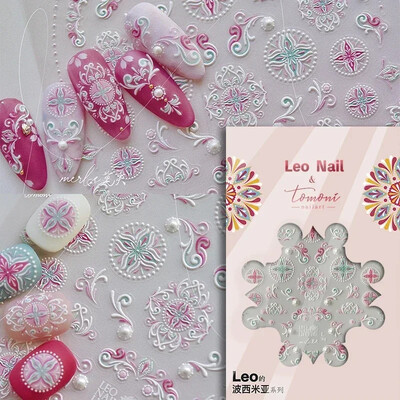 Κόκκινο λουλούδι δαμάσκηνου λουλούδι κινέζικα 3D αυτοκόλλητα αυτοκόλλητα διακόσμηση νυχιών Cheongsam Iris Lily Lotus Vase 5D Χαλκομανίες μανικιούρ