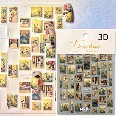 Κόκκινο λουλούδι δαμάσκηνου λουλούδι κινέζικα 3D αυτοκόλλητα αυτοκόλλητα διακόσμηση νυχιών Cheongsam Iris Lily Lotus Vase 5D Χαλκομανίες μανικιούρ