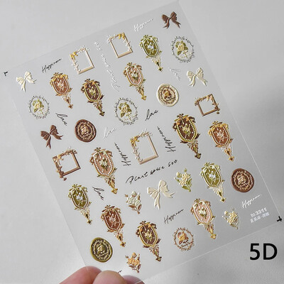 Κόκκινο λουλούδι δαμάσκηνου λουλούδι κινέζικα 3D αυτοκόλλητα αυτοκόλλητα διακόσμηση νυχιών Cheongsam Iris Lily Lotus Vase 5D Χαλκομανίες μανικιούρ