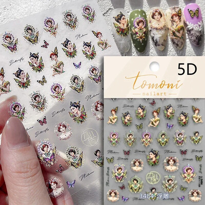 Κόκκινο λουλούδι δαμάσκηνου λουλούδι κινέζικα 3D αυτοκόλλητα αυτοκόλλητα διακόσμηση νυχιών Cheongsam Iris Lily Lotus Vase 5D Χαλκομανίες μανικιούρ