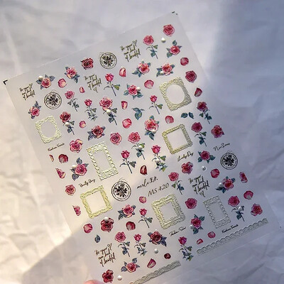 Κόκκινο λουλούδι δαμάσκηνου λουλούδι κινέζικα 3D αυτοκόλλητα αυτοκόλλητα διακόσμηση νυχιών Cheongsam Iris Lily Lotus Vase 5D Χαλκομανίες μανικιούρ