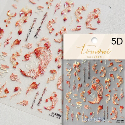 Κόκκινο λουλούδι δαμάσκηνου λουλούδι κινέζικα 3D αυτοκόλλητα αυτοκόλλητα διακόσμηση νυχιών Cheongsam Iris Lily Lotus Vase 5D Χαλκομανίες μανικιούρ