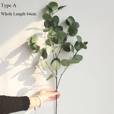 2023 Νέο κλαδί δέντρου Ευκάλυπτου Στρογγυλά φύλλα τεχνητά Φύλλα χρημάτων Ρετρό διακόσμηση φυτού ευκάλυπτου ψεύτικο λουλούδι ψεύτικο φύλλωμα