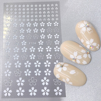 4 τμχ Sakura Flower 3D αυτοκόλλητα νυχιών Λευκό Cherry Blossom Nail Art Decals Άνοιξη Καλοκαίρι Αυτοκόλλητο Slider Διακοσμητικό μανικιούρ γάμου