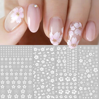 4 τμχ Sakura Flower 3D αυτοκόλλητα νυχιών Λευκό Cherry Blossom Nail Art Decals Άνοιξη Καλοκαίρι Αυτοκόλλητο Slider Διακοσμητικό μανικιούρ γάμου