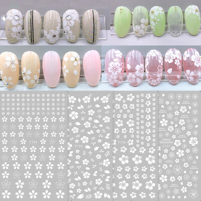 4db Sakura Flower 3D körömmatricák fehér cseresznyevirágos körömmatricák tavaszi nyár ragasztós csúszka dekoráció esküvői manikűr