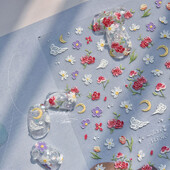 1 buc 5D Relief Five Petale Flower Nail Art Stickers Kawaii Exquisite Red Rose Nail Decor Decals Adeziv Transfer Slider DIY