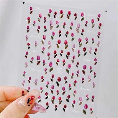 1 buc 5D Relief Five Petale Flower Nail Art Stickers Kawaii Exquisite Red Rose Nail Decor Decals Adeziv Transfer Slider DIY