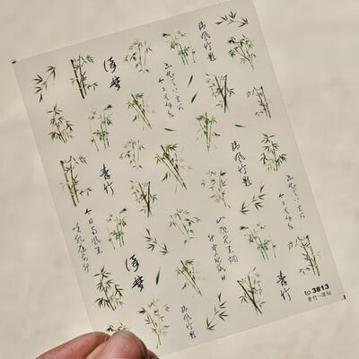 1db 5D tavaszi kínai Retro piros zöld bambusz körömbűvölő matricák 4Styles körömdíszek matricák DIY öntapadó csúszka