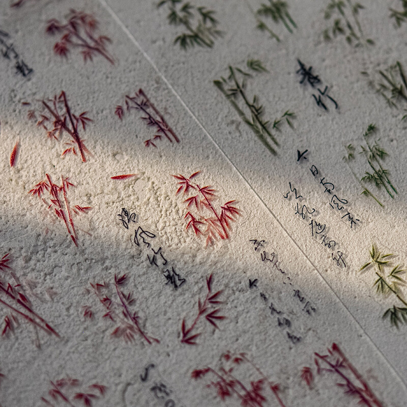 1db 5D tavaszi kínai Retro piros zöld bambusz körömbűvölő matricák 4Styles körömdíszek matricák DIY öntapadó csúszka