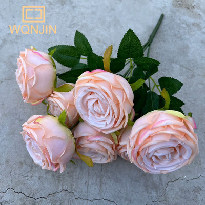 Karstas 7 galvas, rožu līgavas pušķis, mākslīgais zieds, DIY, kāzu ziedu kompozīcijas aksesuāri Ziemassvētku mājas dekoru foto rekvizīti