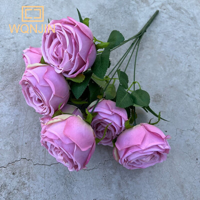 Karstas 7 galvas, rožu līgavas pušķis, mākslīgais zieds, DIY, kāzu ziedu kompozīcijas aksesuāri Ziemassvētku mājas dekoru foto rekvizīti