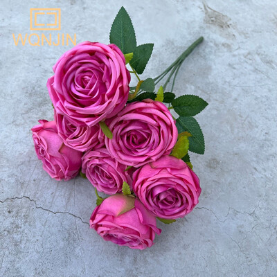 Karstas 7 galvas, rožu līgavas pušķis, mākslīgais zieds, DIY, kāzu ziedu kompozīcijas aksesuāri Ziemassvētku mājas dekoru foto rekvizīti