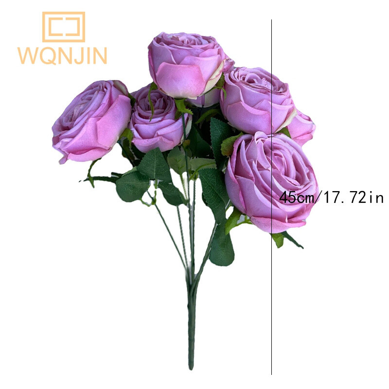 Karstas 7 galvas, rožu līgavas pušķis, mākslīgais zieds, DIY, kāzu ziedu kompozīcijas aksesuāri Ziemassvētku mājas dekoru foto rekvizīti