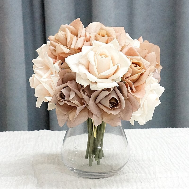 Hidratantna 5 glava Buket ruža Latex Real Touch Umjetno cvijeće Vjenčani svadbeni buket Rođendanska zabava Home Decor Rose