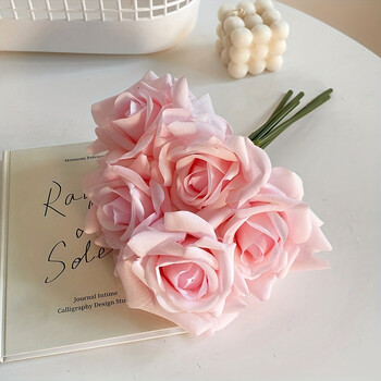 5 Head Curl Edge Rose Bunch Ενυδατικό Real Touch Rose Bouquet Νυφική ανθοδέσμη τεχνητά λουλούδια Διακόσμηση εκδήλωσης για πάρτι σπιτιού