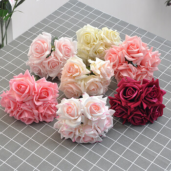 5 Head Curl Edge Rose Bunch Ενυδατικό Real Touch Rose Bouquet Νυφική ανθοδέσμη τεχνητά λουλούδια Διακόσμηση εκδήλωσης για πάρτι σπιτιού