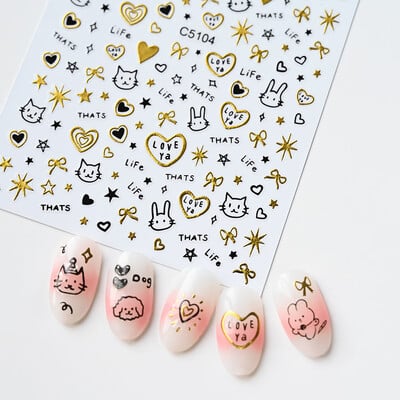 3D χαριτωμένα κινούμενα σχέδια γκράφιτι γάτα σκύλος παιδικά αυτοκόλλητα νυχιών Kawaii Puppy Dog Rabbit Animal Series Sliders Μανικιούρ προμήθειες αυτοκόλλητων ^*^