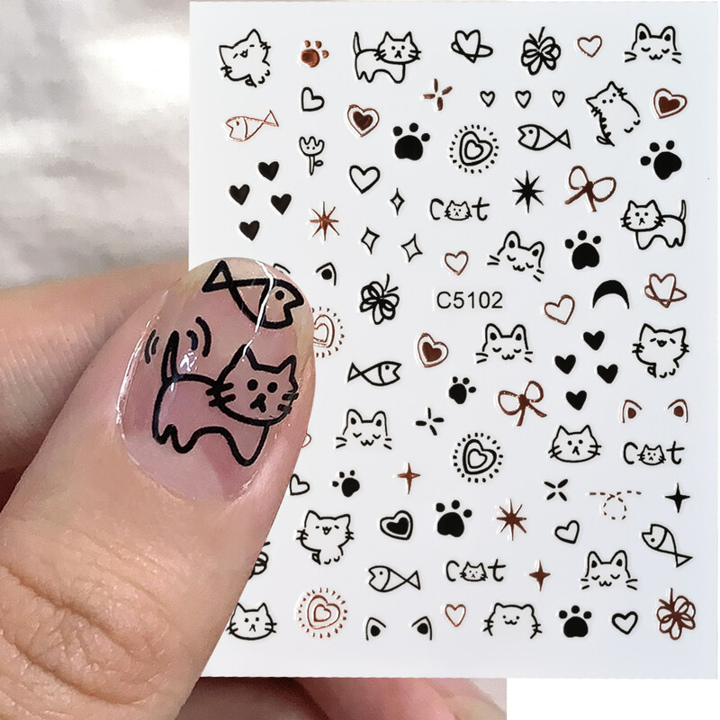 3D χαριτωμένα κινούμενα σχέδια γκράφιτι γάτα σκύλος παιδικά αυτοκόλλητα νυχιών Kawaii Puppy Dog Rabbit Animal Series Sliders Μανικιούρ προμήθειες αυτοκόλλητων ^*^