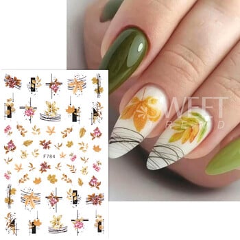 2 τμχ Αυτοκόλλητο 3D Maple Leaf Nail Art Χρυσό φθινοπωρινό αυτοκόλλητο συρόμενο σχέδιο γυαλισμένο αυτοκόλλητο για γυναίκες Διακόσμηση μανικιούρ DIY