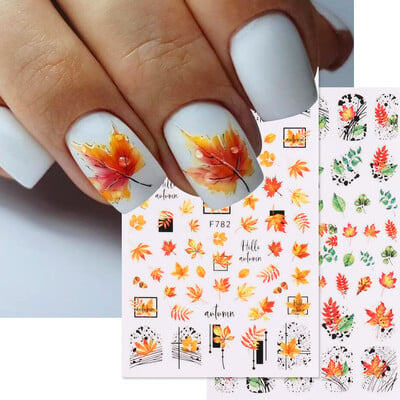 2 τμχ Αυτοκόλλητο 3D Maple Leaf Nail Art Χρυσό φθινοπωρινό αυτοκόλλητο συρόμενο σχέδιο γυαλισμένο αυτοκόλλητο για γυναίκες Διακόσμηση μανικιούρ DIY