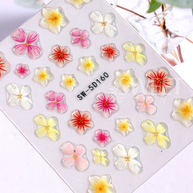 Αυτοκόλλητο αυτοκόλλητο 5D Orchid Rose Flower Αυτοκόλλητα αυτοκόλλητα αυτοκόλλητα με ανάγλυφο λουλούδι DIY Προμήθειες για μανικιούρ DIY