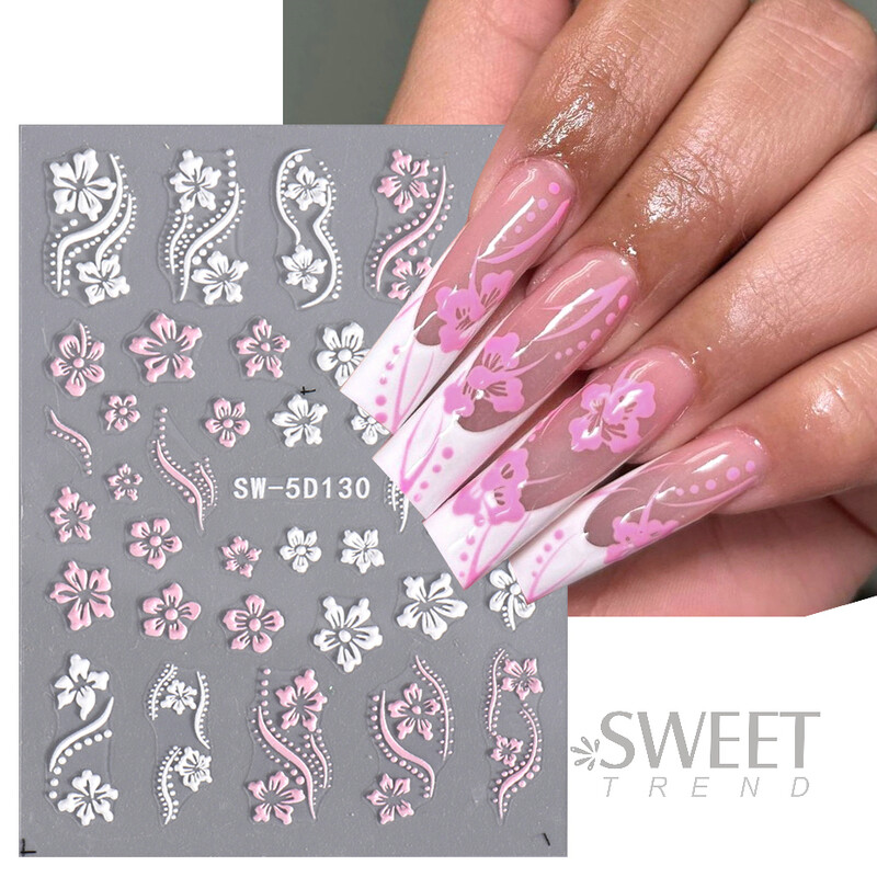 Αυτοκόλλητο με ανάγλυφο λουλούδι ιβίσκου ακρυλικό λευκό ροζ πέταλο αυτοκόλλητο αυτοκόλλητο με αυτοκόλλητα πεταλούδα Dragon Floral κομψό ντεκόρ μεμβράνης