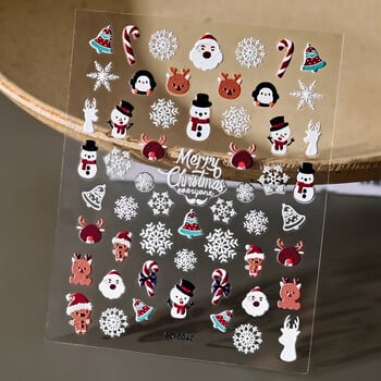 5D *Коледа*Релефни снежинки Стикери за изкуство за нокти 8*10cm Kawaii Snowman/Santa Claus/Elk Cartoon Decal Направи си сам залепващ коледен плъзгач