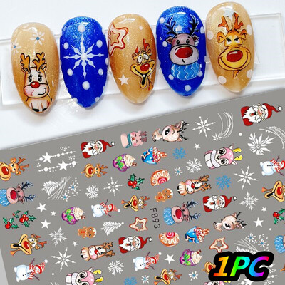 Αυτοκόλλητα 5D *Χριστουγεννιάτικα* Ανάγλυφα Snowflakes Nail Art 8*10cm Kawaii Snowman/Santa Claus/Elk Cartoon Decal DIY Xmas Slider
