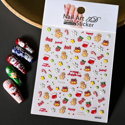 Αυτοκόλλητα 5D *Χριστουγεννιάτικα* Ανάγλυφα Snowflakes Nail Art 8*10cm Kawaii Snowman/Santa Claus/Elk Cartoon Decal DIY Xmas Slider